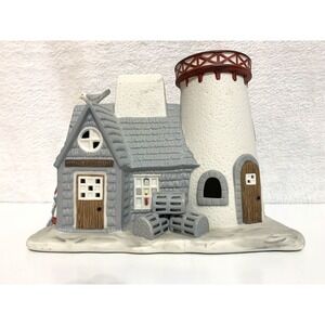PartyLite Stoney Harbor Lighthouse Tea Light Cottage House Ceramic EUC #P0383